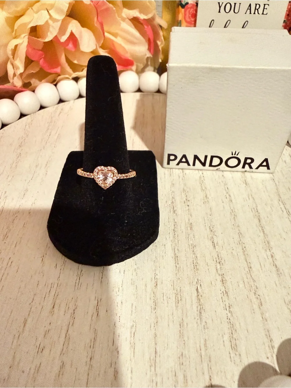 Pandora Rose Heart Halo Ring Pink CZ Size 56 US 7.5 ALE MET Signed With Box